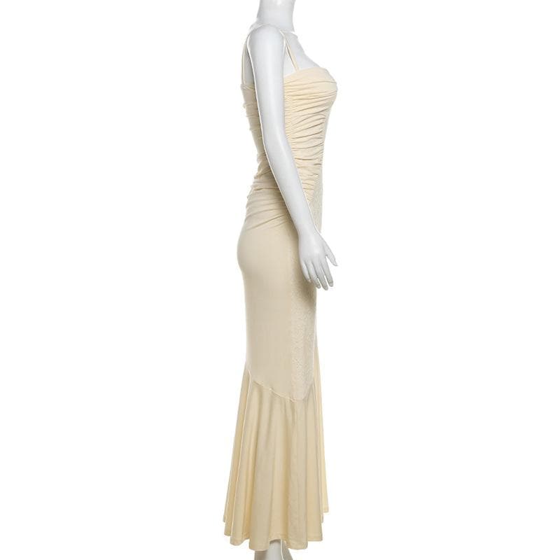 Ruched backless sweetheart neck cami maxi dress