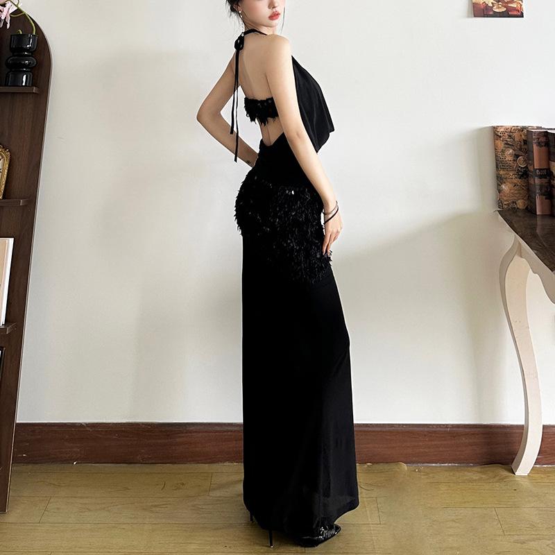 Glitter mesh patchwork fluffy maxi skirt