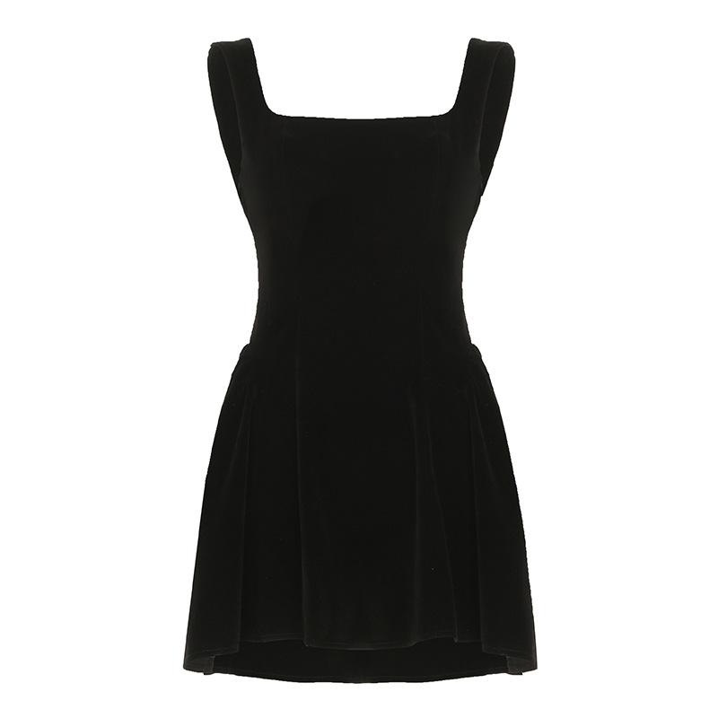 Square neck velvet zip-up cami mini dress