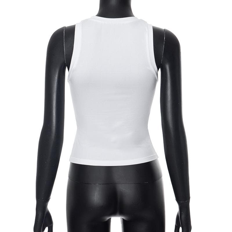 Sleeveless "no bra" pattern solid u neck top