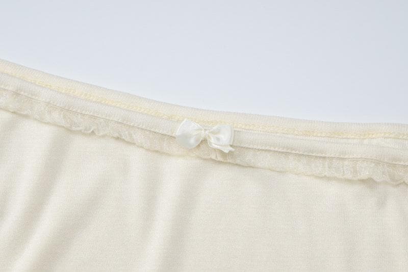Long sleeve off shoulder bowknot lace hem backless top