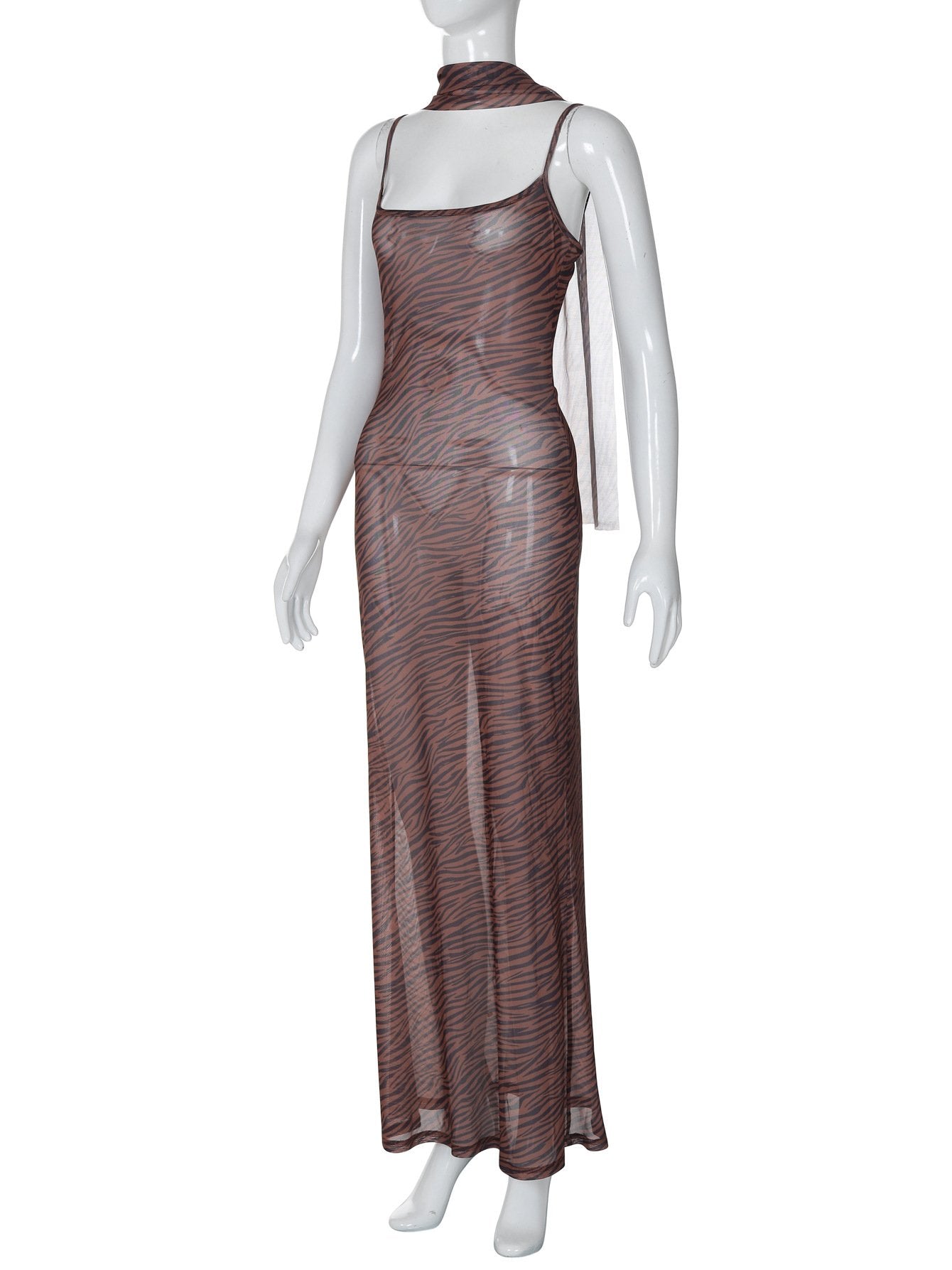 Tiger print sheer mesh cami maxi dress  | samba dress