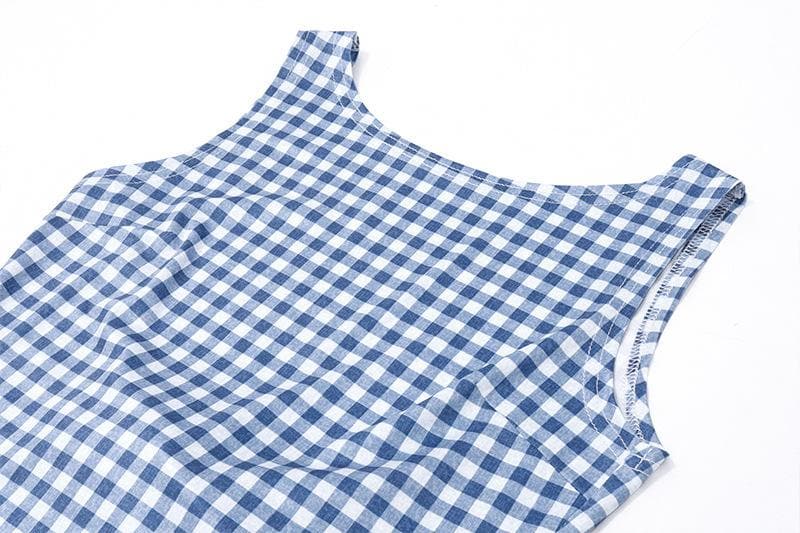 Sleeveless plaid contrast backless bowknot top
