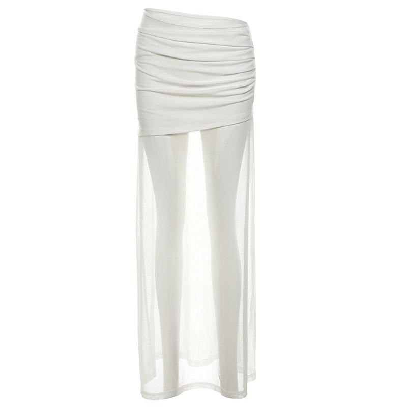 Ruched mesh solid maxi dress