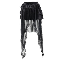 Velvet ruched solid lace hem mesh mini skirt