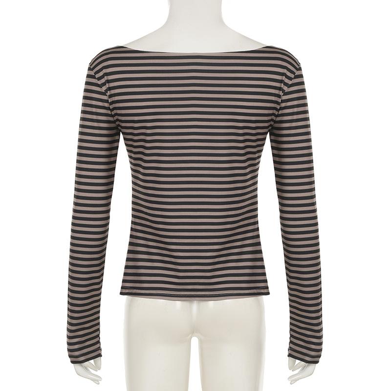 V neck long sleeve striped top