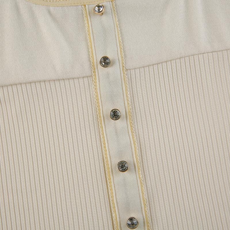 Solid long sleeve lace hem button self tie top