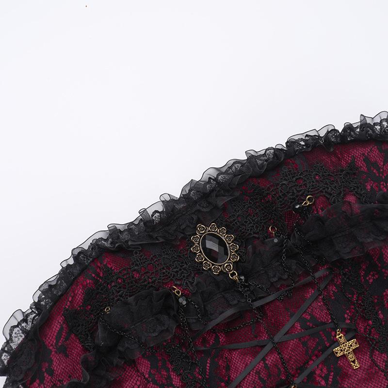 Lace hem cross pendant ruffle tube top
