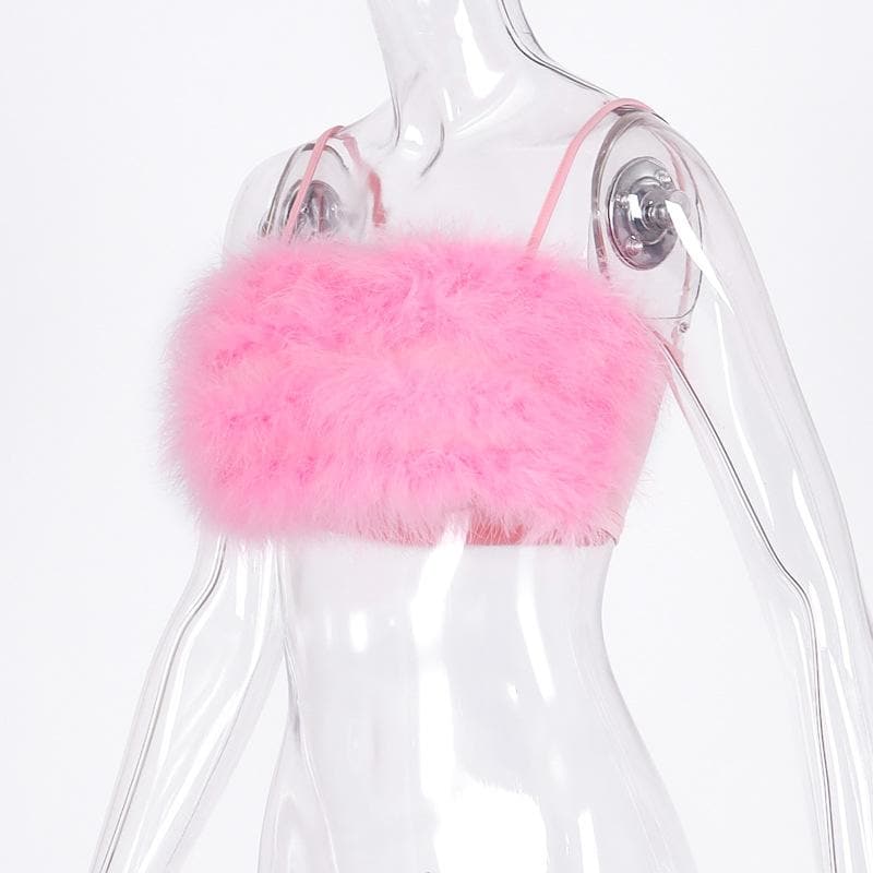 Fluffy solid backless cami crop top