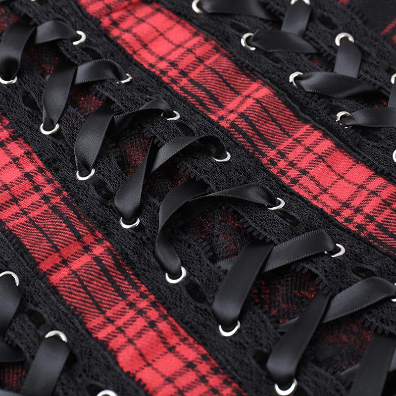 Plaid lace up self tie tube mini dress