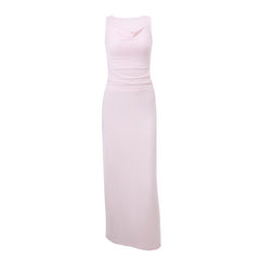 Cowl neck ruched solid tank maxi dress
