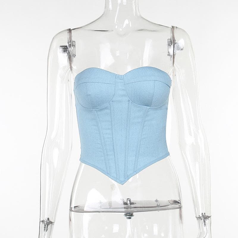 Corset solid sweetheart neck lace up backless tube top