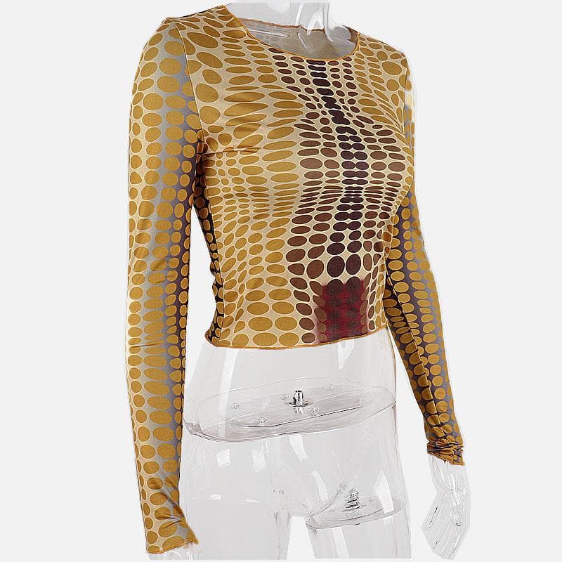 Contrast polka dot round neck long sleeve top