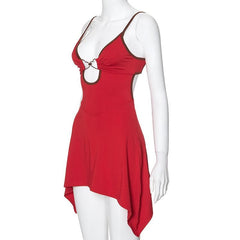 Heart ring ruched backless cami mini dress  | red tango dress