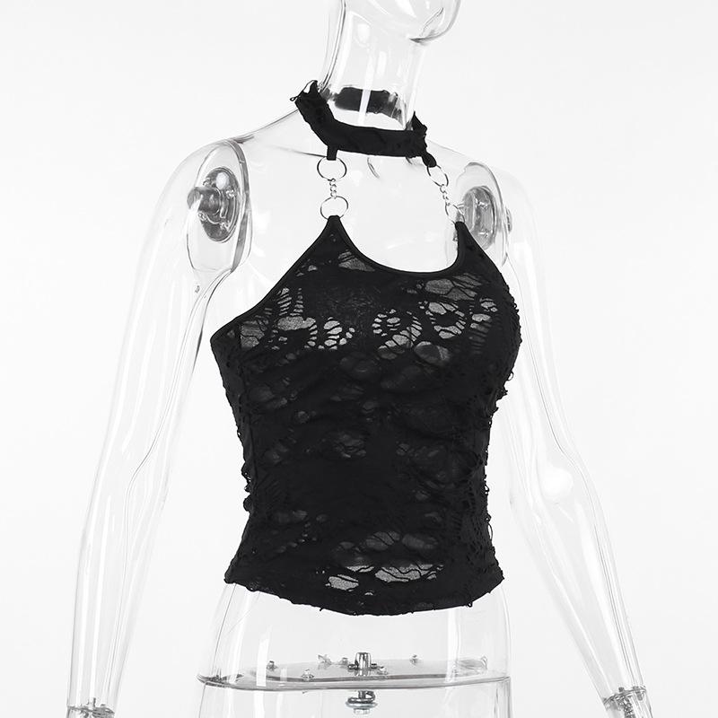 Halter u neck o ring hollow out see through top