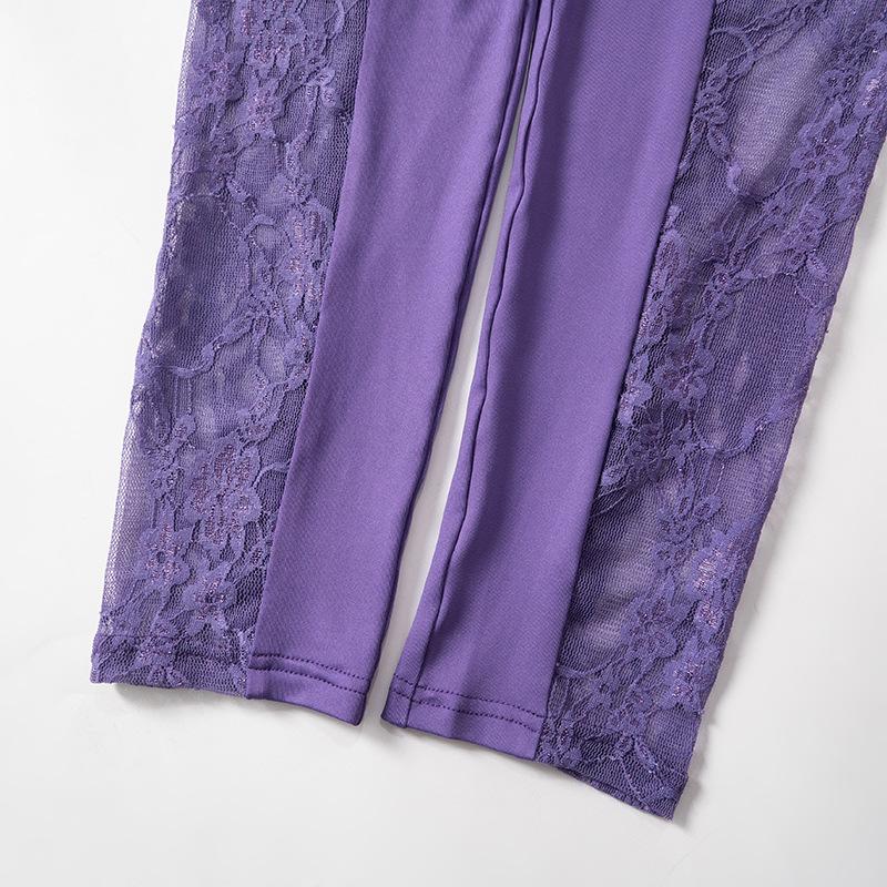 V neck lace patchwork cross back cami jumpsuit