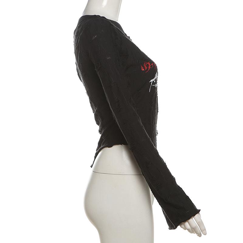 Long sleeve off shoulder abstract mesh top