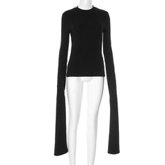 Long sleeve crewneck solid slit top