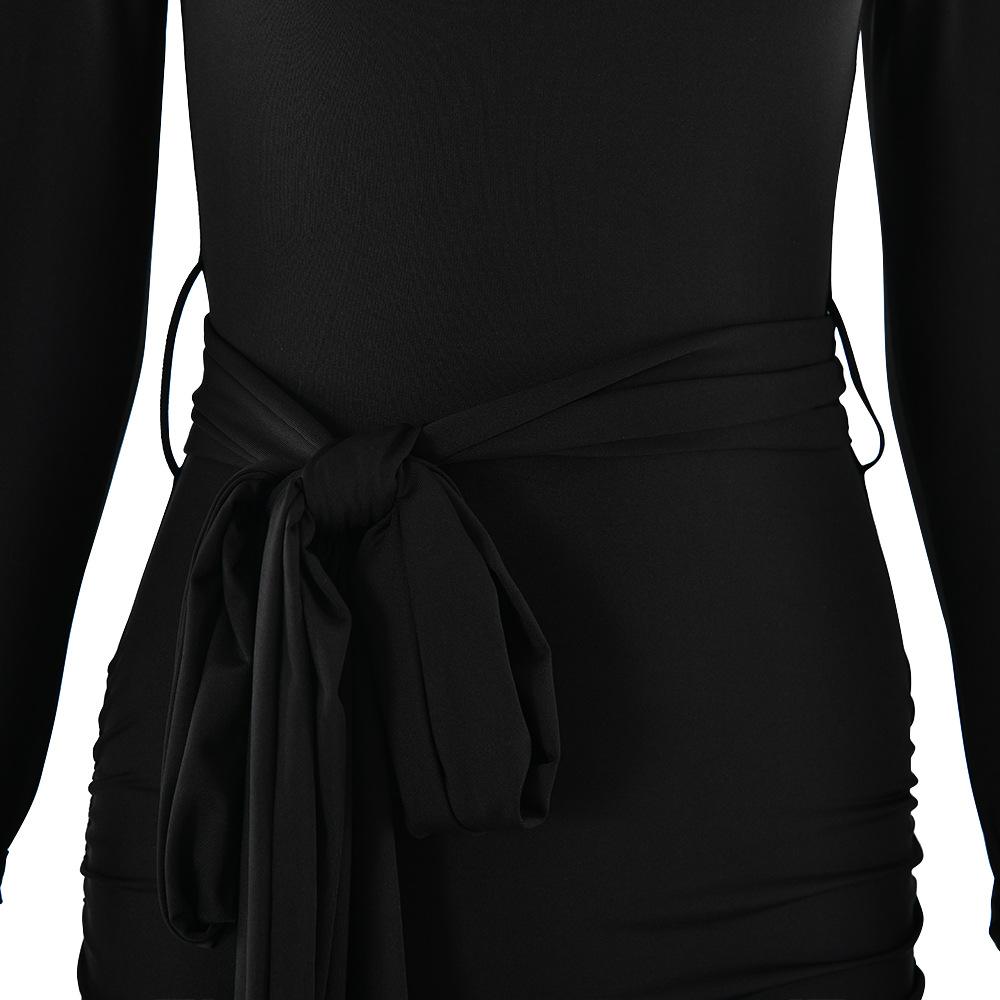 Long sleeve bowknot ruched knotted mini dress