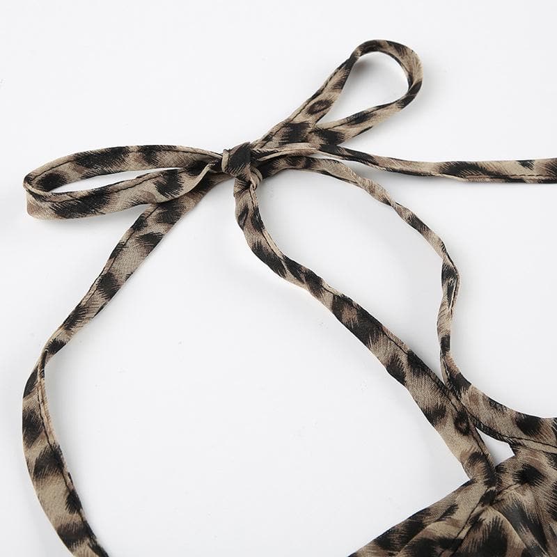 Halter leopard print ruffle chiffon top