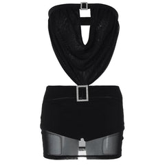 Ruched mesh see through buckle tube mini dress