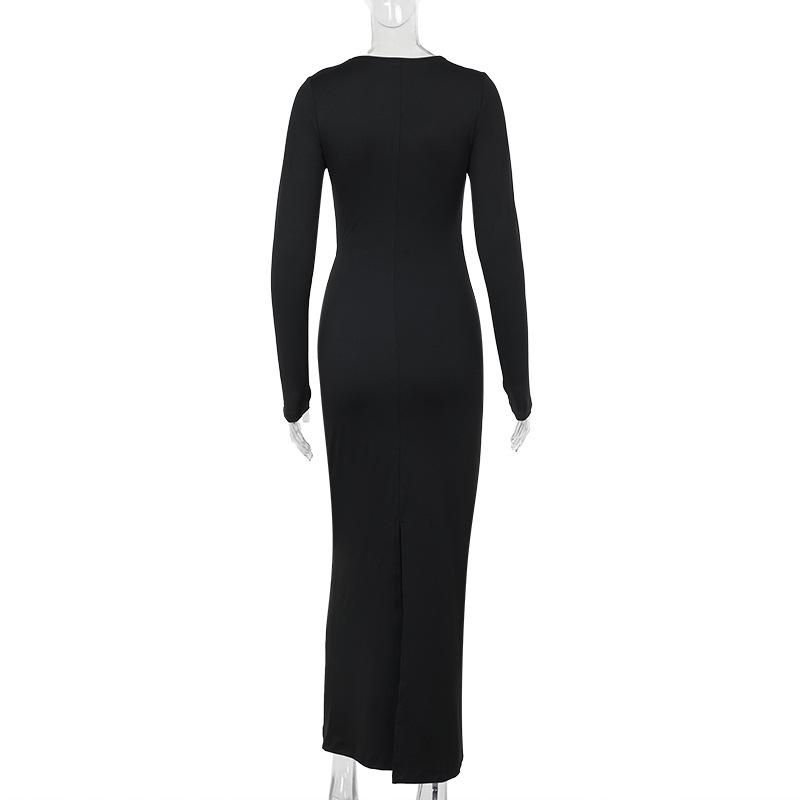 Long sleeve crewneck hollow out maxi dress