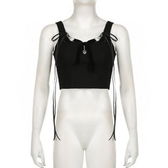 Bowknot ribbon heart applique ribbed crop top