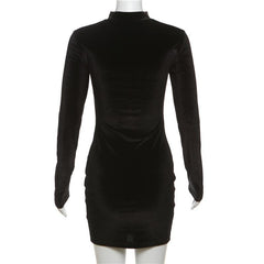 Long sleeve high neck velvet patchwork mesh mini dress