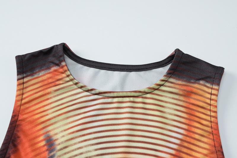 Crewneck body print contrast tank maxi dress