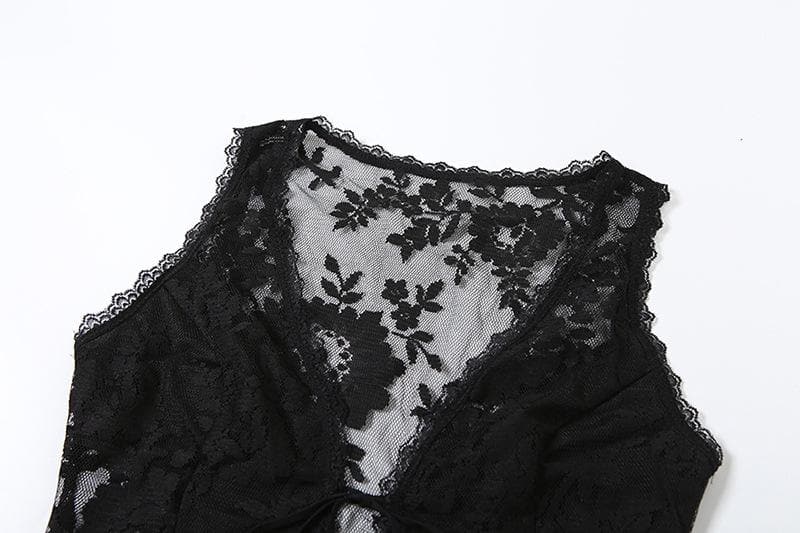 Deep v neck lace self tie button ruffle top