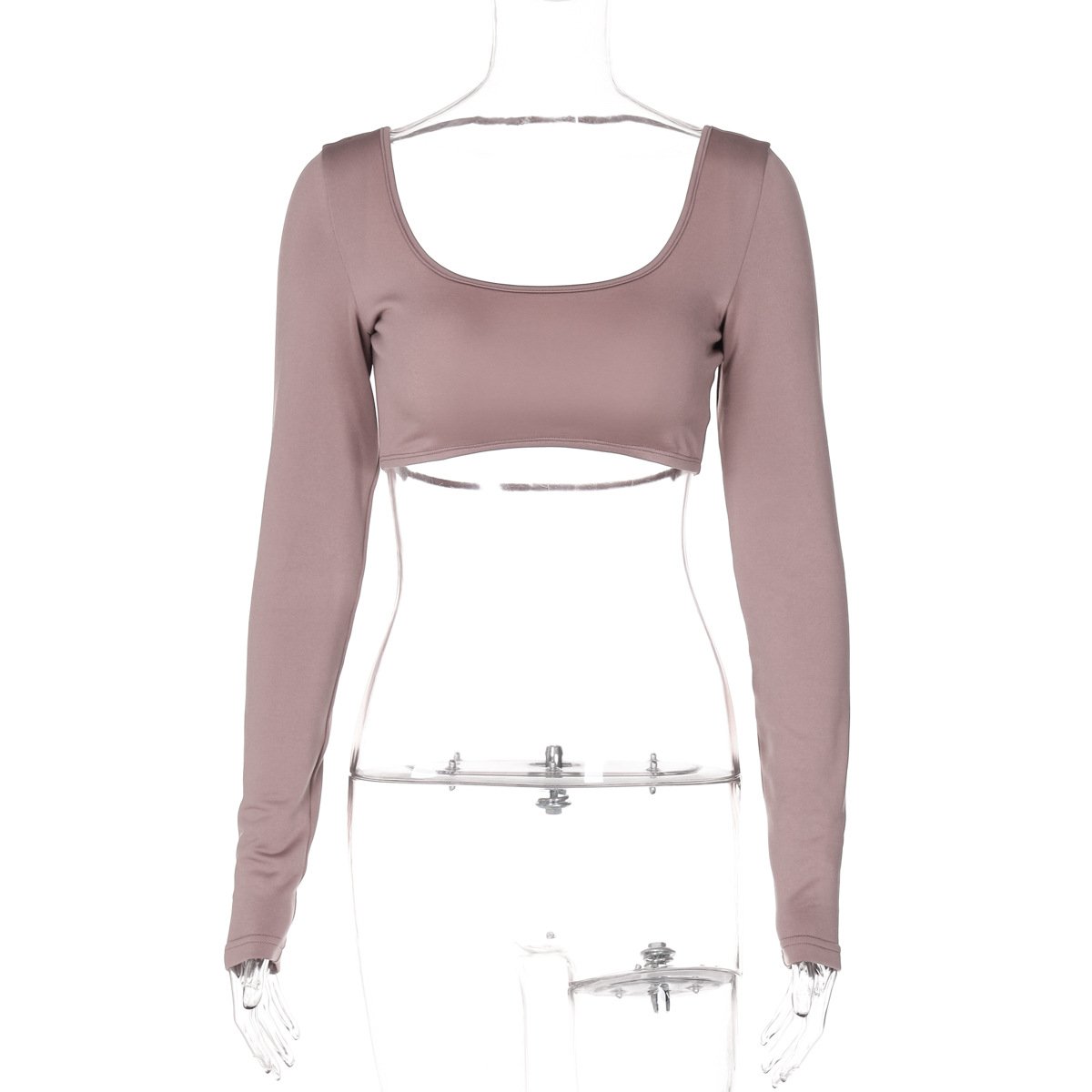 Long sleeve u neck backless solid top