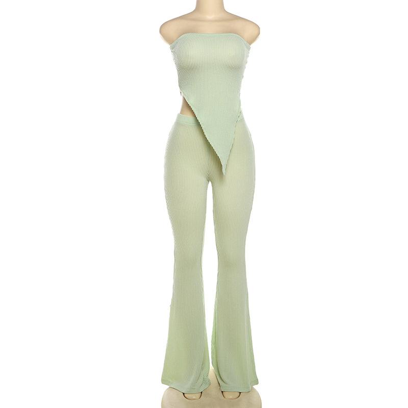 Irregular textured backless high rise solid tube pant set