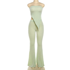 Irregular textured backless high rise solid tube pant set