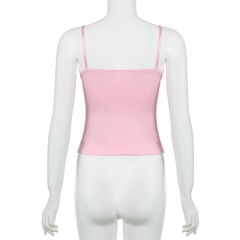 Ribbon bowknot lace hem v neck cami top