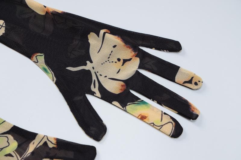 Sheer mesh sleeveless gloves backless flower pattern midi dress  | samba dress