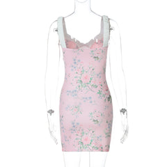 V neck flower print cami mini dress