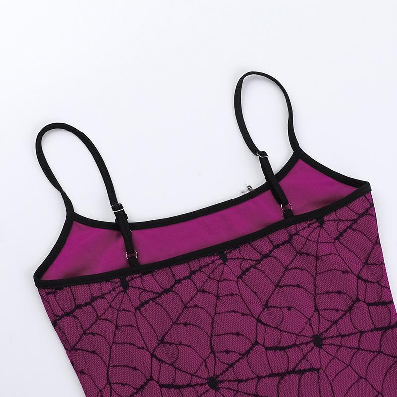 Cobweb pattern beaded backless cami top