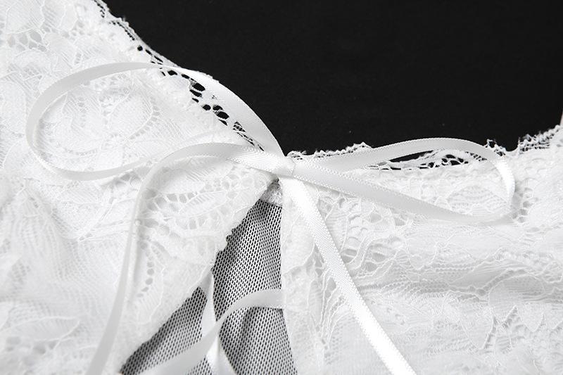 Lace up bowknot lace mesh patchwork cami bodysuit