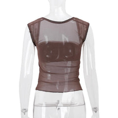 Cap sleeve mesh ruffle solid top
