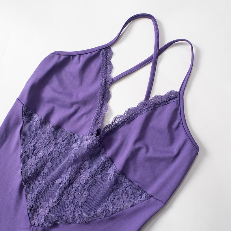 V neck lace patchwork cross back cami jumpsuit