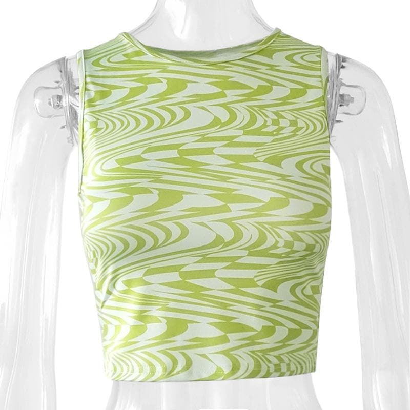 Contrast ripple print crewneck sleeveless crop top