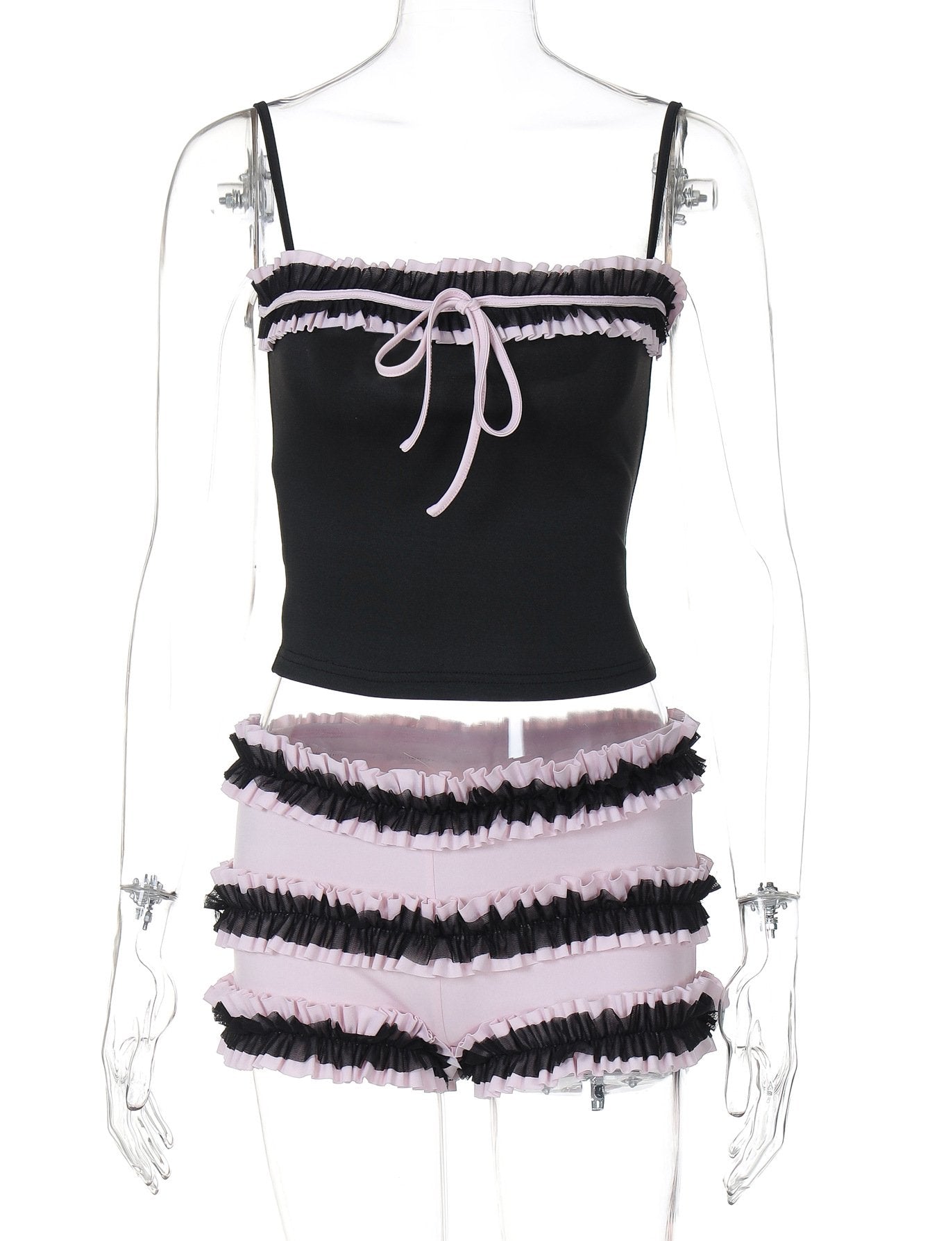 Ruffle ruched knotted stitch cami pant set