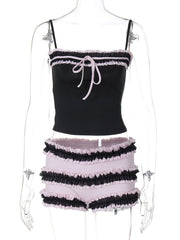 Ruffle ruched knotted stitch cami pant set