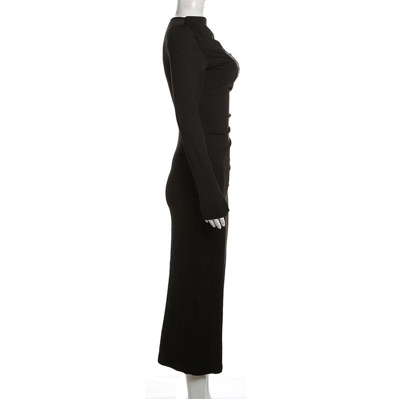 Ruched solid long sleeve zip-up maxi dress  | red tango dress