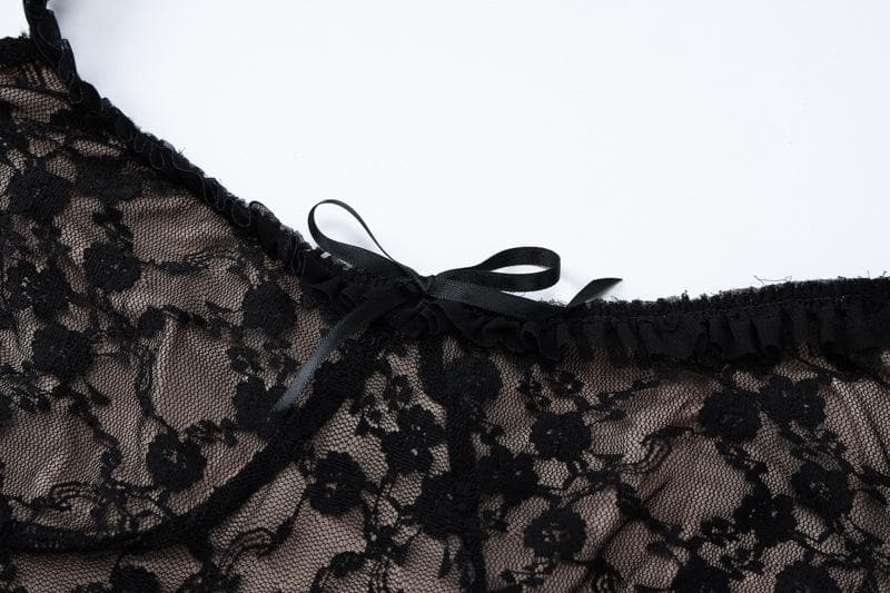 Bowknot sweetheart neck lace ruffle cami top