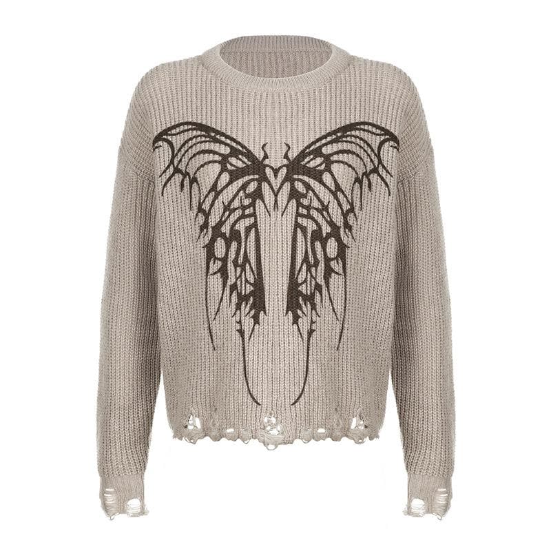 Hollow out crochet butterfly pattern long sleeve cut out top
