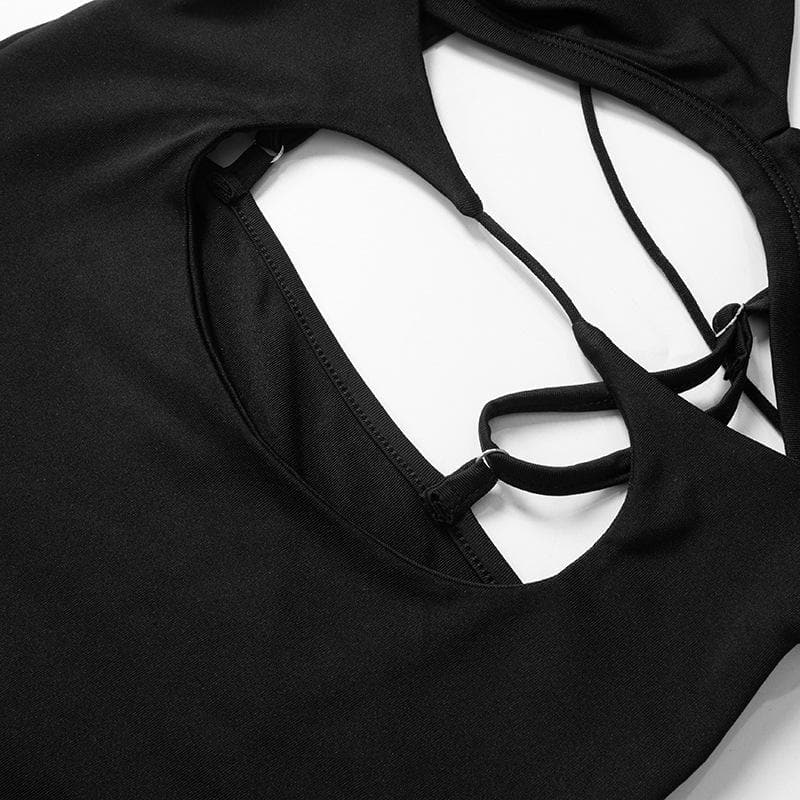 Hollow out cross back backless cami cut out mini dress  | black rave dress