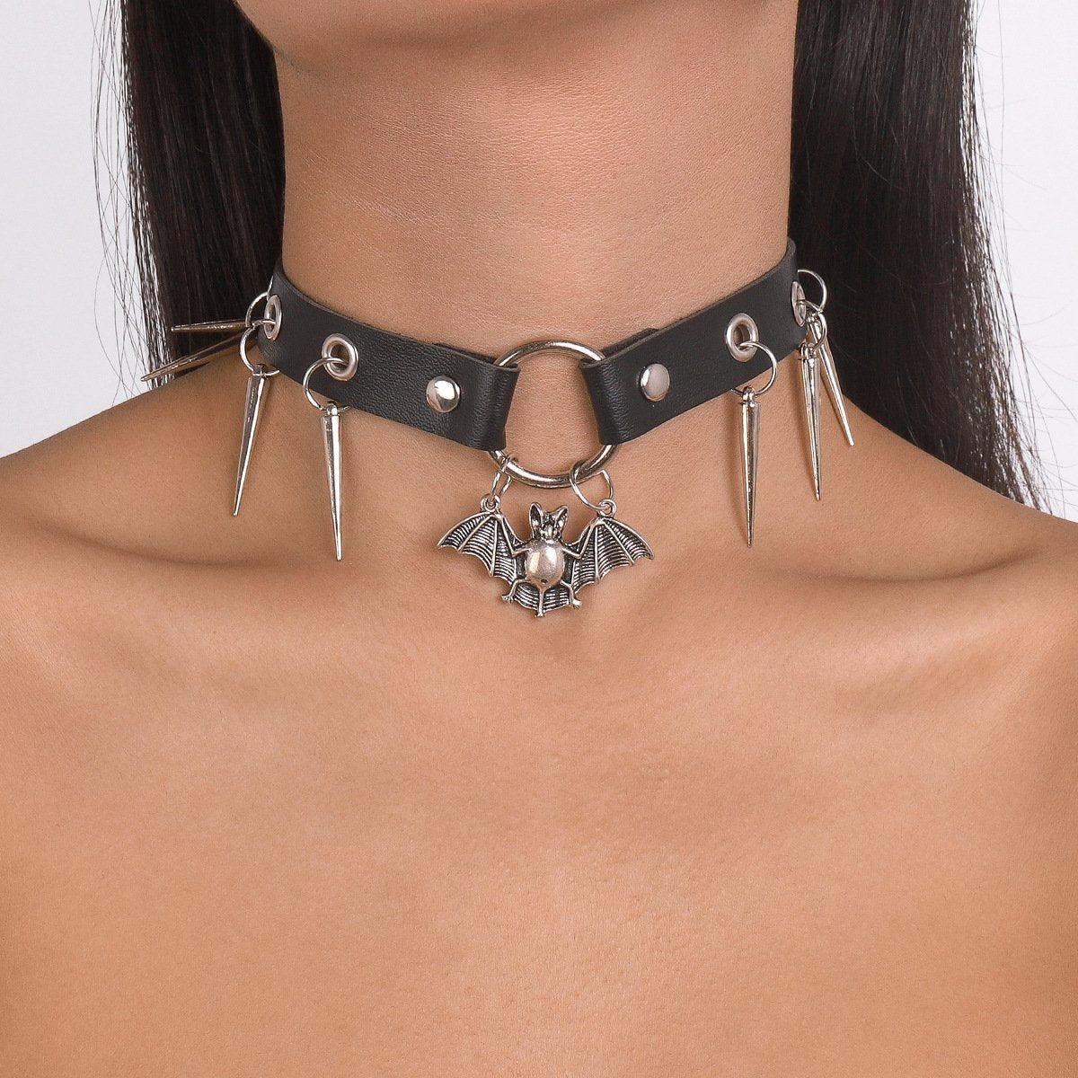 PU leather rivet animal decor o ring chocker