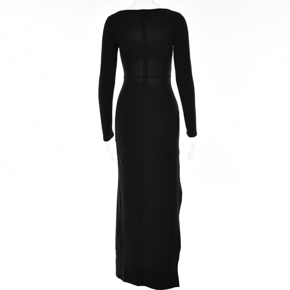 Long sleeve solid hollow out ruched slit knotted midi dress  | red tango dress