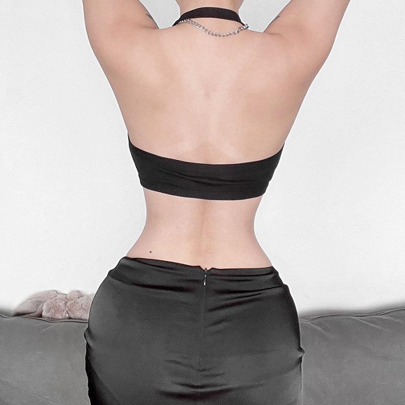 Halter hollow out buckle backless crop top